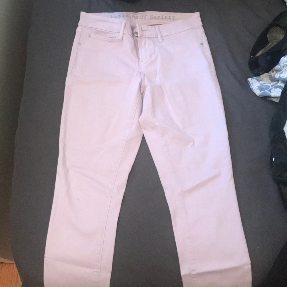Purple articles of society pants